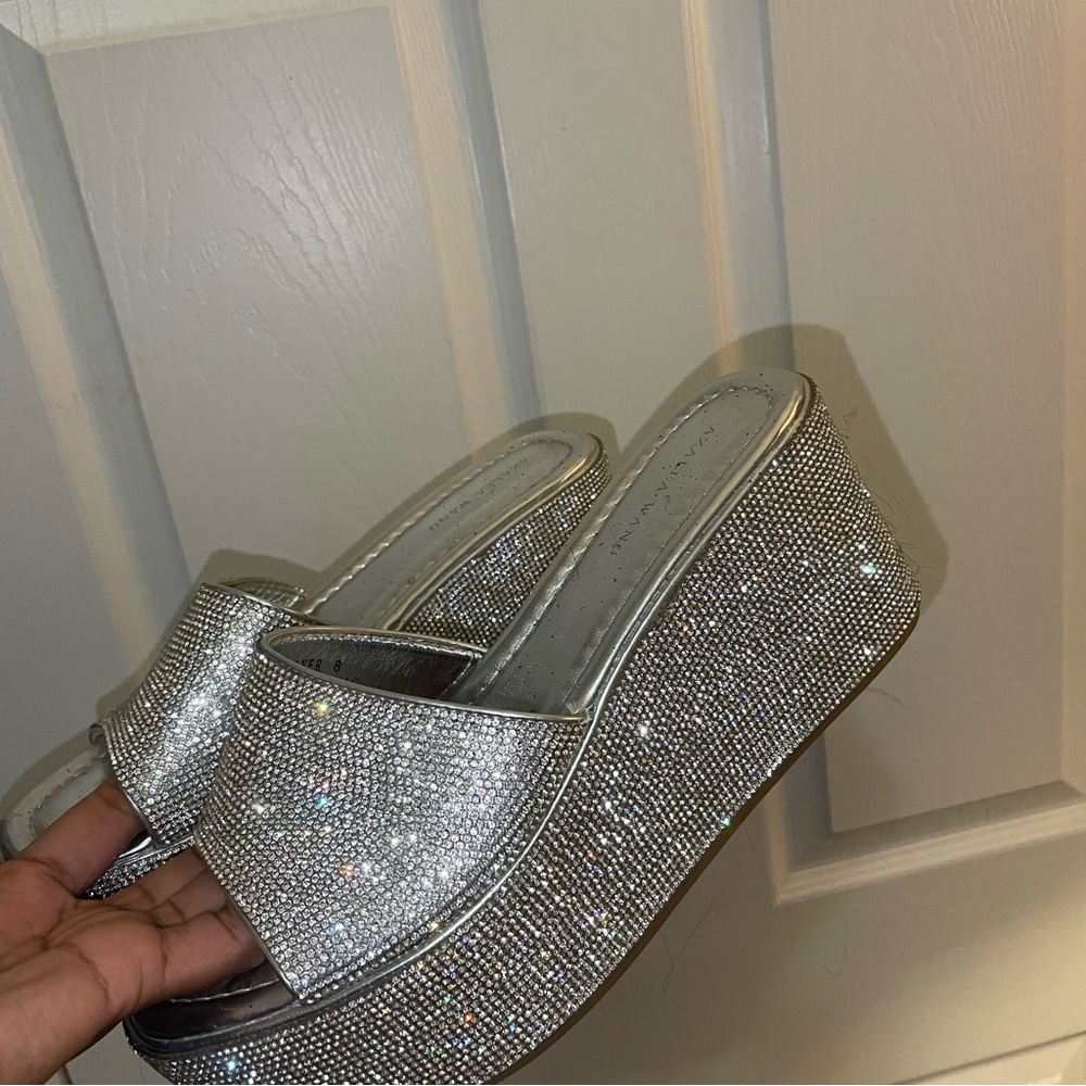 Silver Rhinestone Platform Slide Sandals